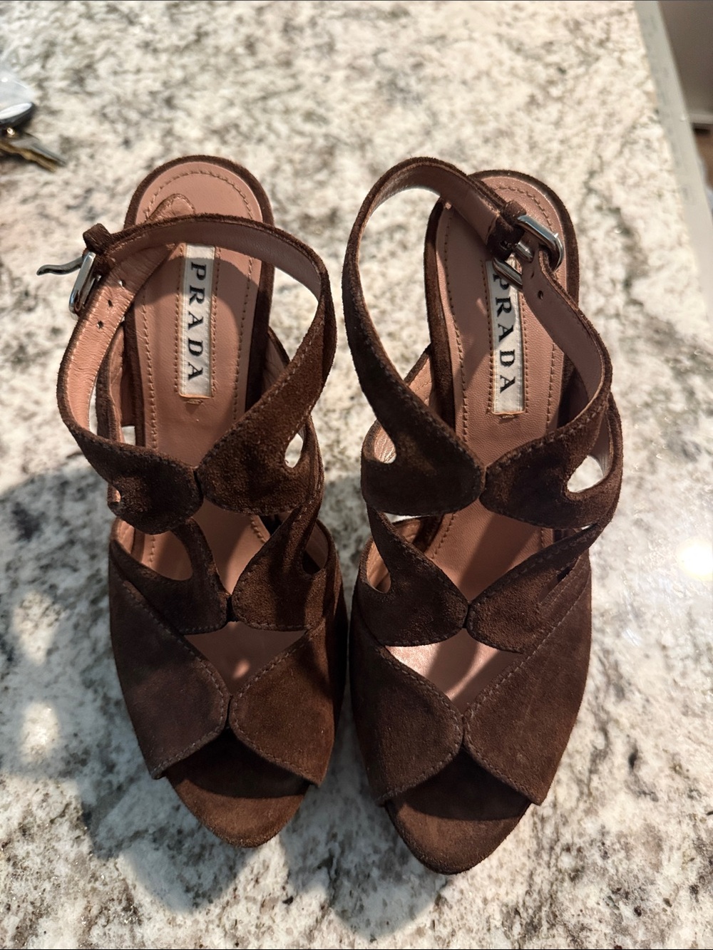 Prada Brown Suede Cutout Slingback Heels